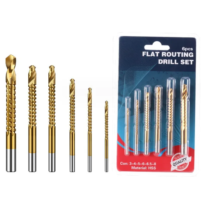 Sawtooth Twists drill high-speed steel 6-piece set wood broaching straight shank flat routing drill set