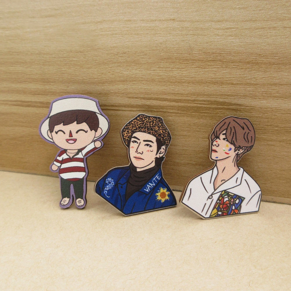 Custom UV print wood badges laser engraving souvenir wooden clothes lapel pins