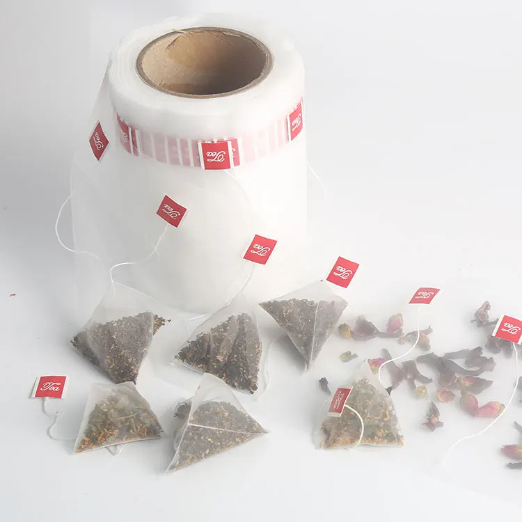 Wholesale pla Corn Fiber mesh Tea Bag filter Packaging Roll with string and tag Biodegradable mesh tea bag