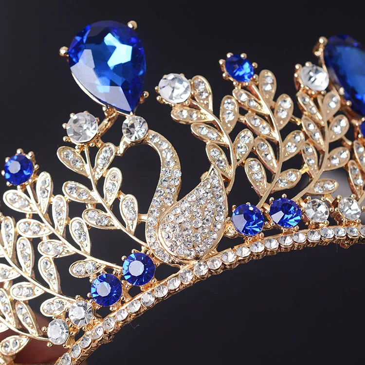 Swan Gold Plated Dark Blue Stone Alloy Crown