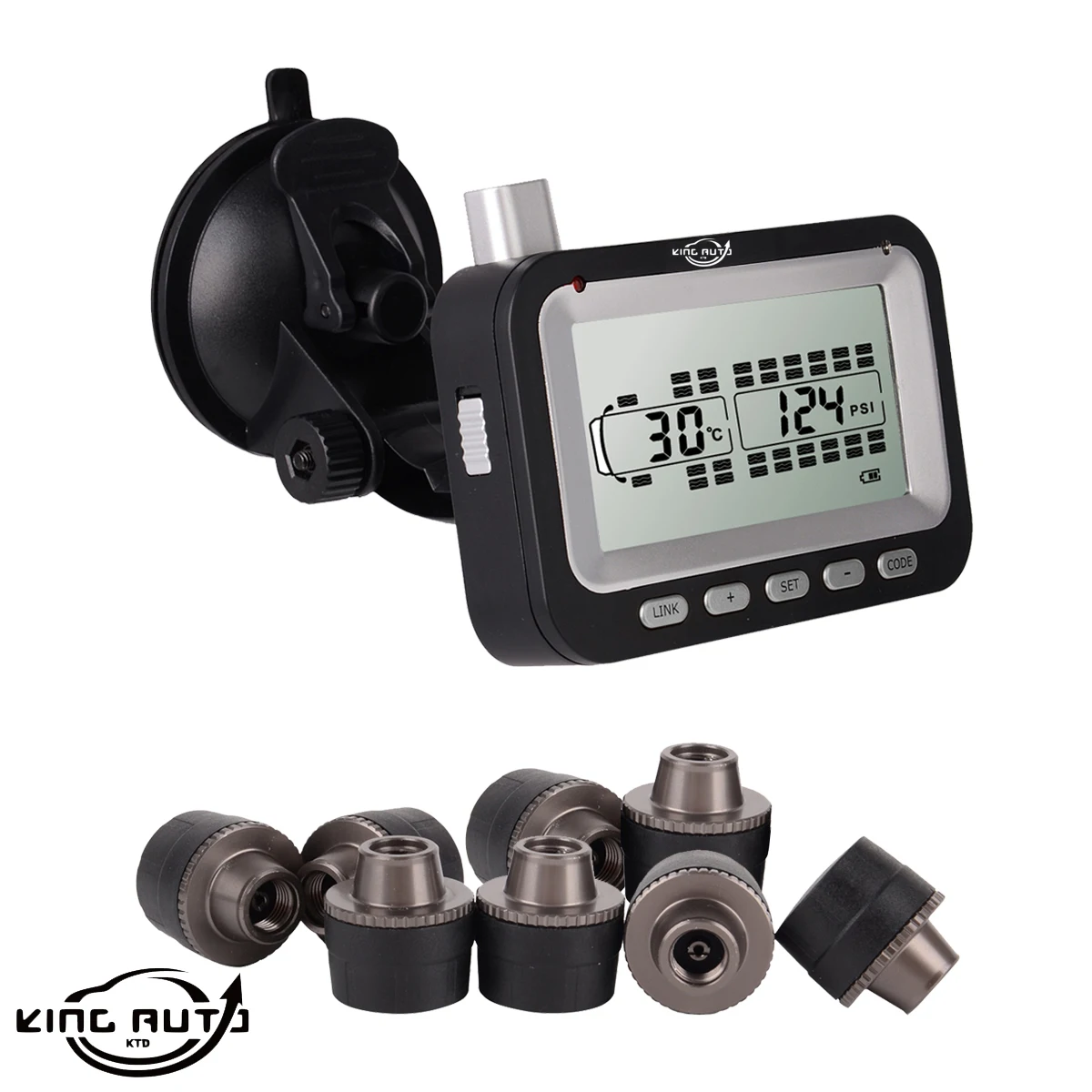 Tire Pressure Monitoring System TPMS Twelve 12 Sensors for Heavy Truck with Dually Axle Hauling a Triple Axle Fifth Wheel