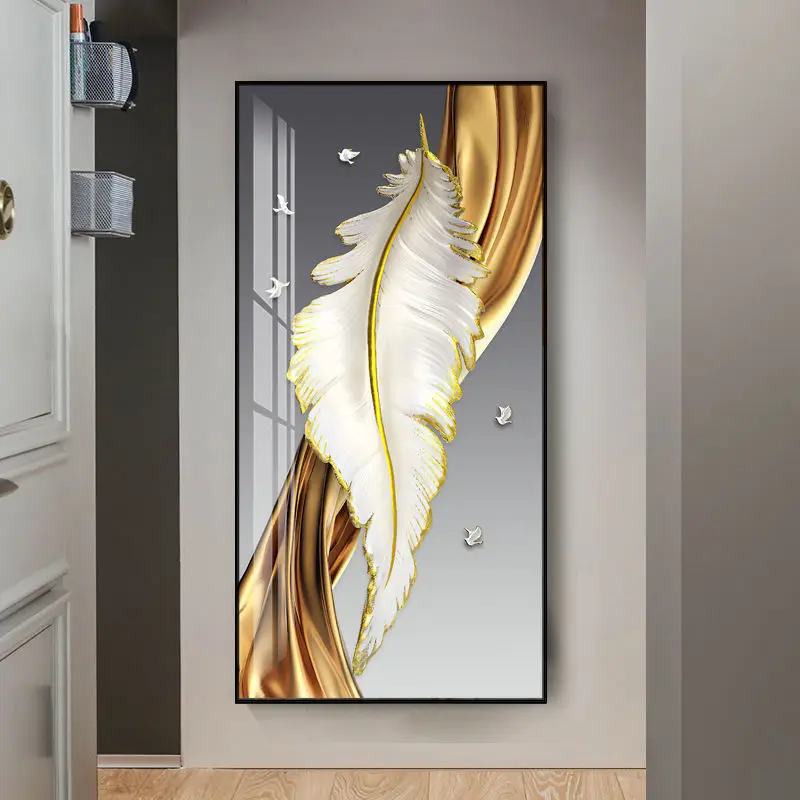 Living room bedside decoration feather horizontal version feather wall art decor painting for   morden home decorations intems