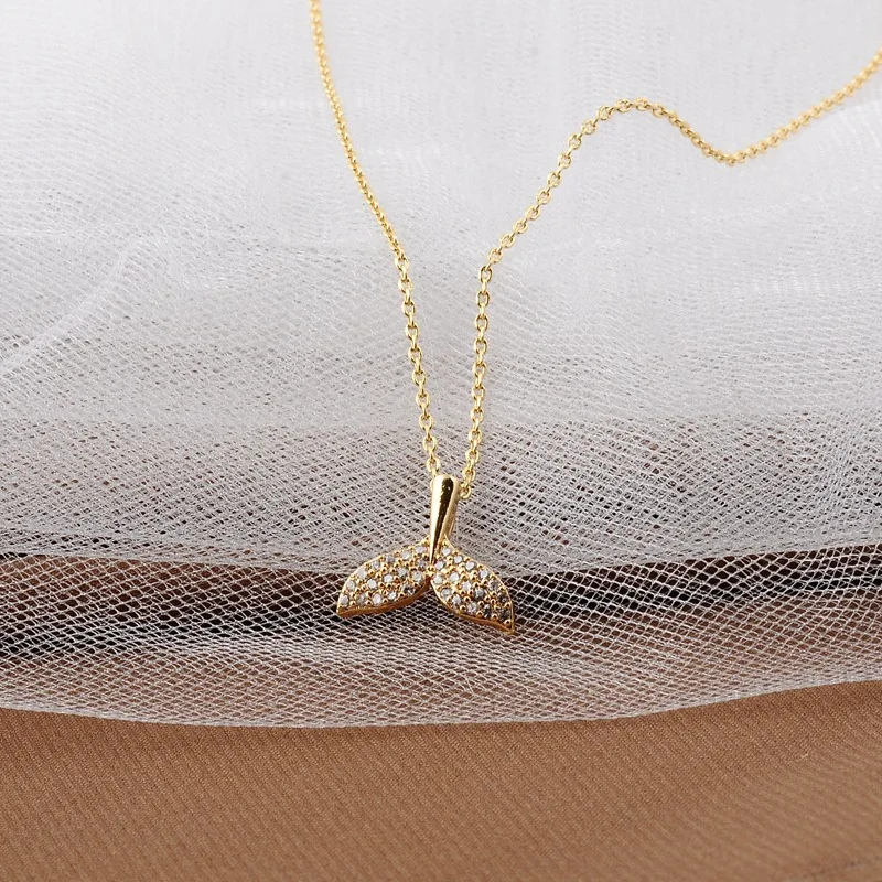Aug jewelry Hot sale 18K real gold plated fish tail pendant clavicle chain diamond fashion trend necklace