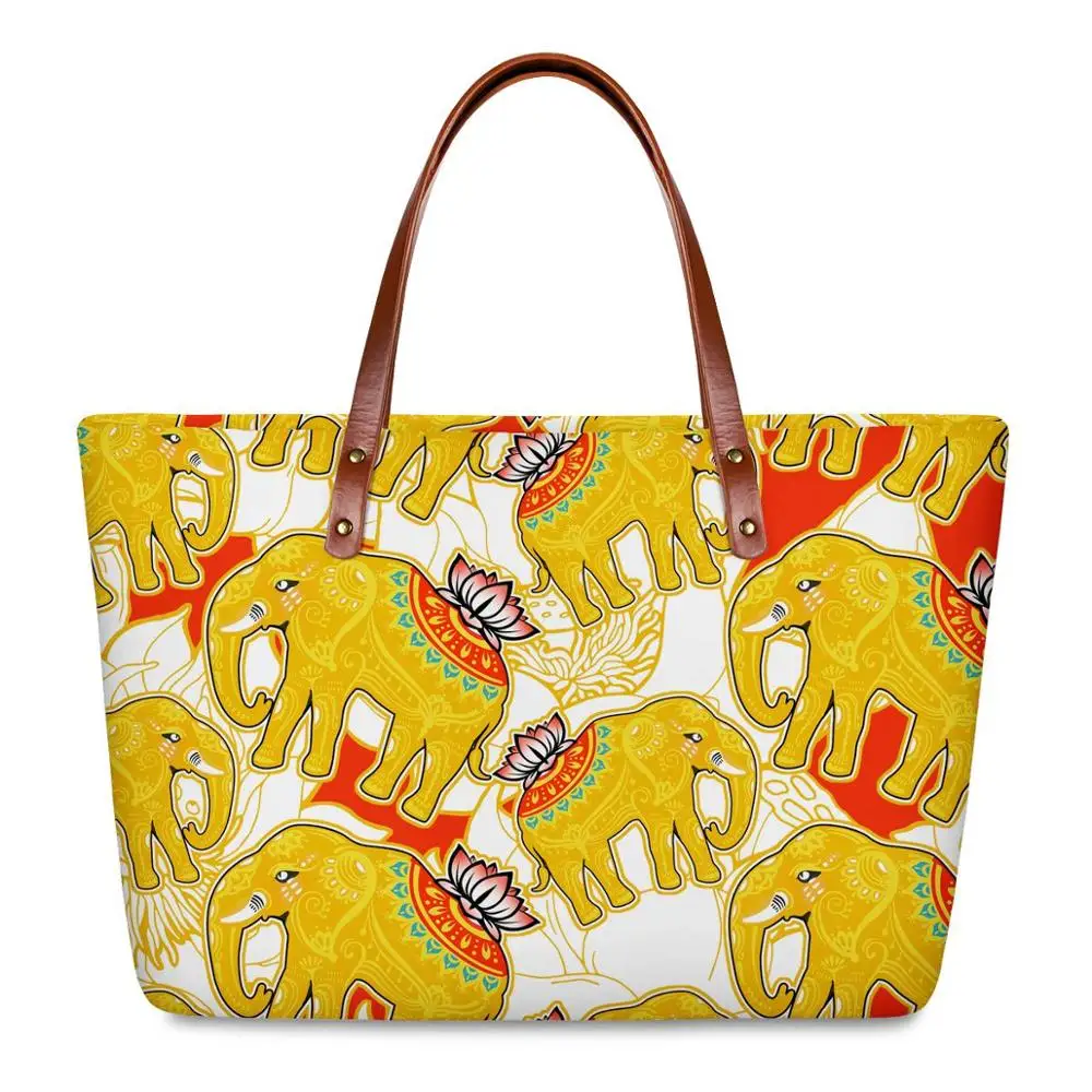 
 Акция, женская сумка-тоут в горошек с изображением слона и лотоса, дизайнерские сумки, женские сумки от известных брендов  