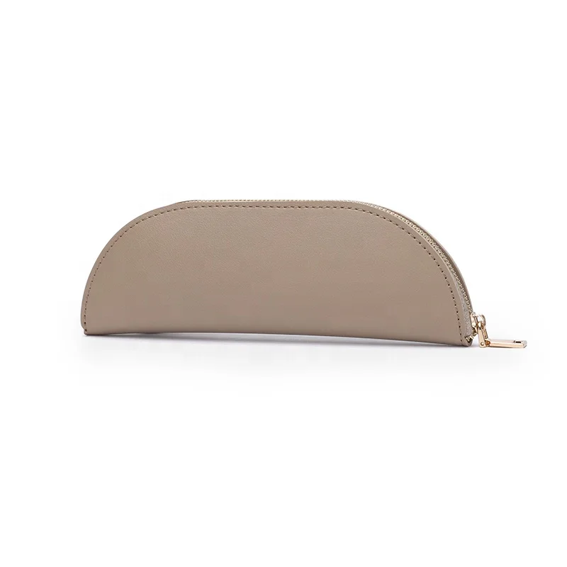 Japan and South Korea simple pu leather pencil case business office stationery storage bag portable cosmetic hair powder brush
