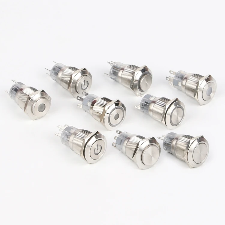 waterproof buttons switches flat and high head led metal latching momentary illuminated switch 19mm push button switch