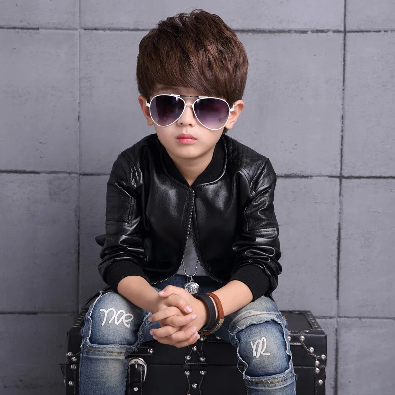 Trendy children clothes boys fleece coats baby pu leather jacket black brown toddler boys jacket for winter
