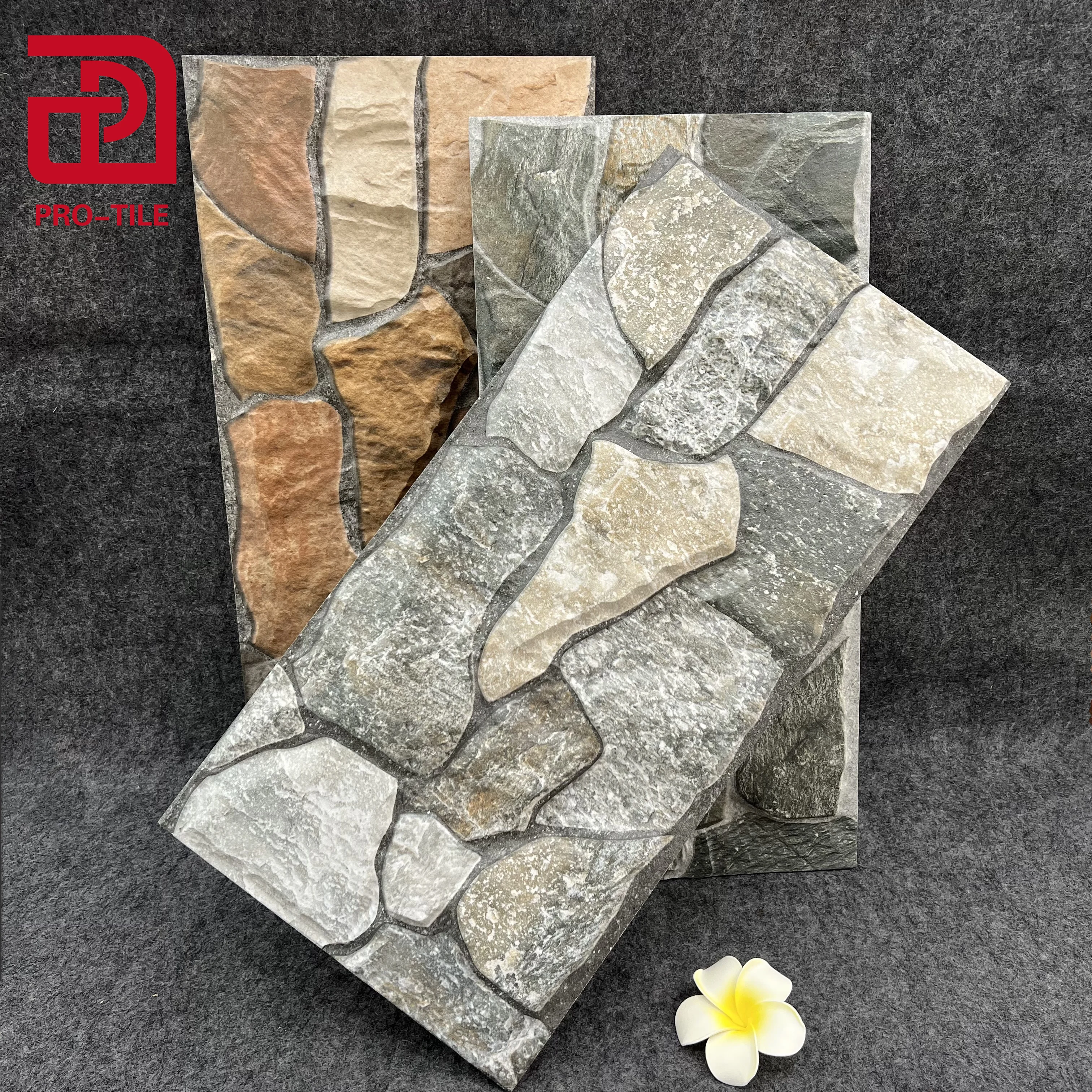 3D effect rustic look stone exterior wall tiles 300*600mm for villa wall and floor outside