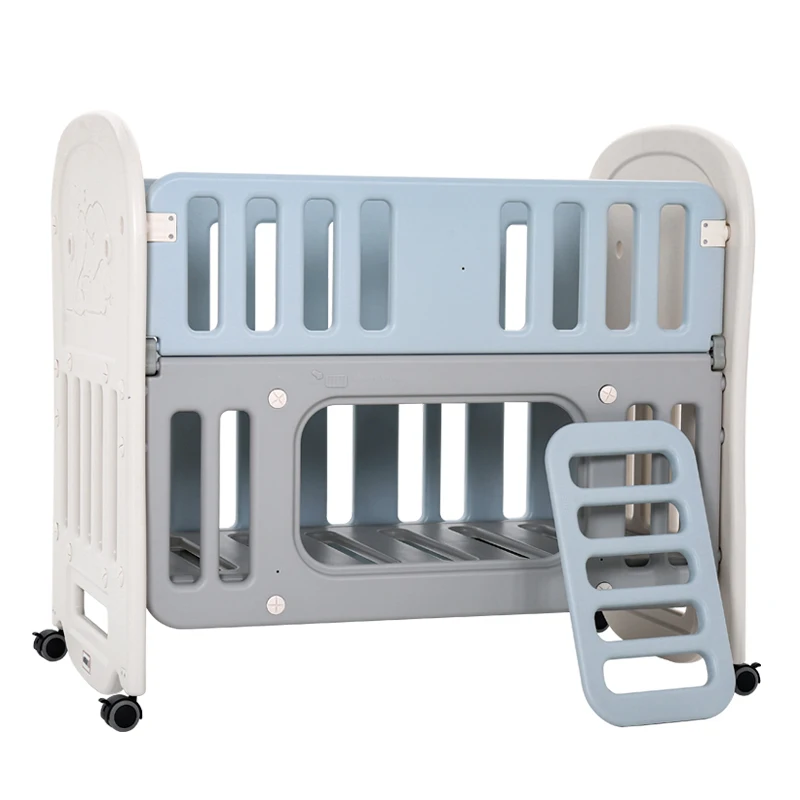 ABST Convertible Design Toddler Adjustable Cot Bed Cradle with Storage Area & 4 Detachable Lockable Wheels Blue 3-in-1 Baby Crib