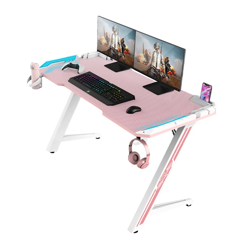Hot Sale Pink Computer Desk Table RGB Gaming Desk Table Home Office Gaming Desk With RGB LED Lights