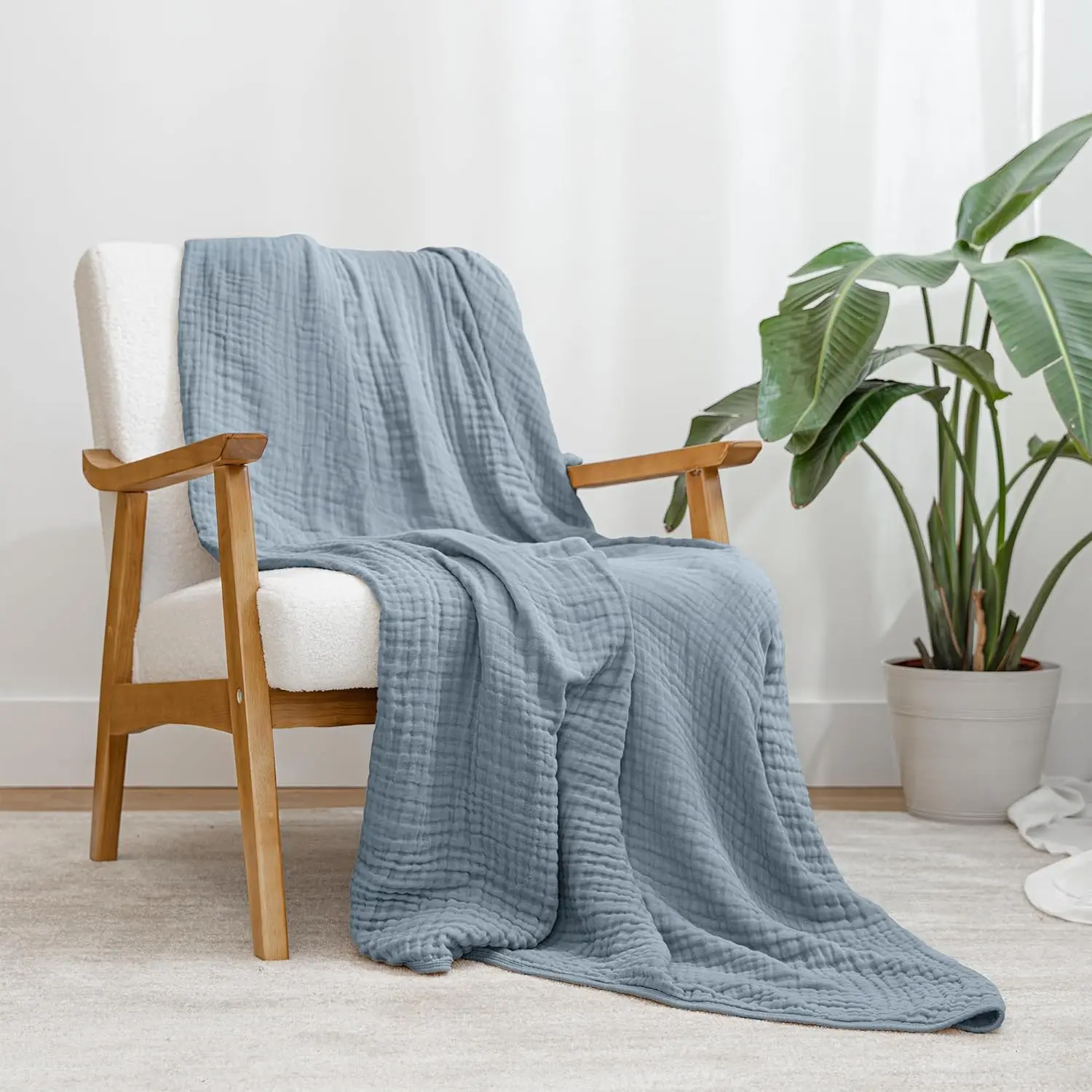 Cotton Throw Blanket 100% Muslin Soft Blanket for Couch Breathable Gauze Blanket All Season Soft double bed