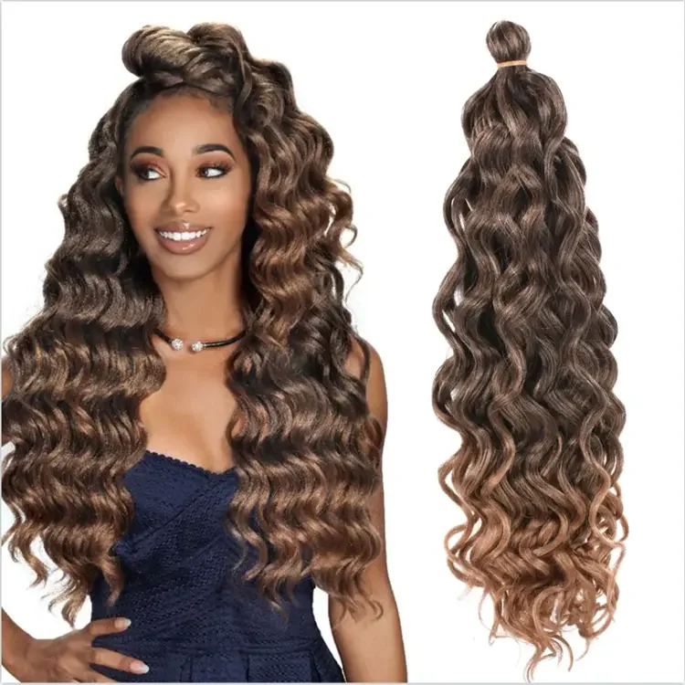 24 Inch Hawaii Curl Hairstyle Natural Synthetic Braiding Hair Extensions Ocean Wave Crochet Hair Wholesale