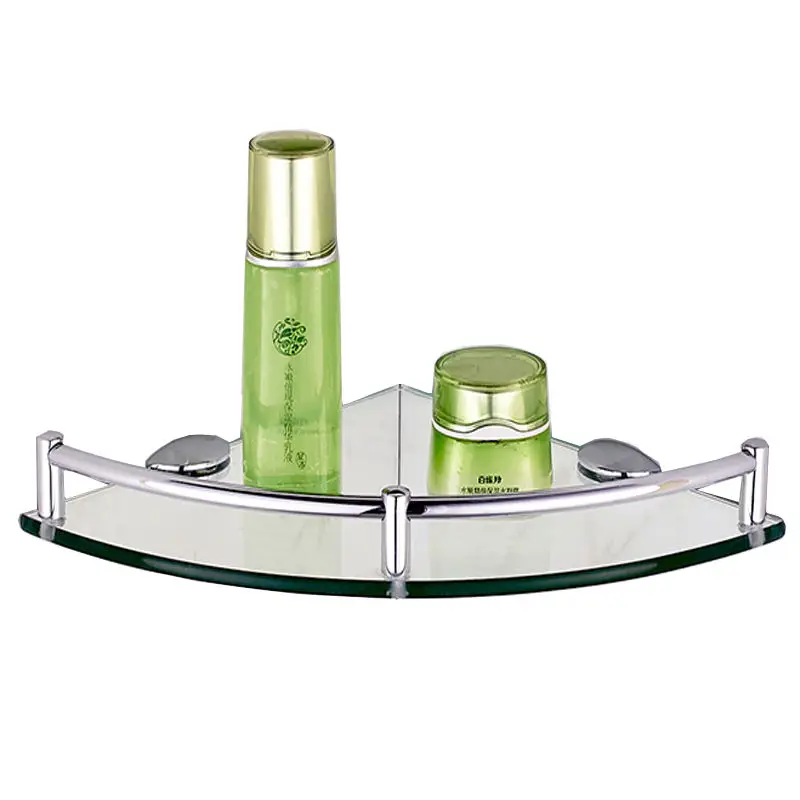 Stainless Steel Wall Mount Single Tier Bathroom Glass Corner Shelf Triangle Glass Shower Shelf