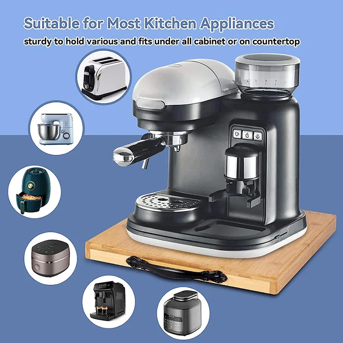 Bamboo Appliances Slider Multipurpose Appliance Sliding Rolling Tray for Coffee Maker Toaster Blender Air Fryer Stand Mixer