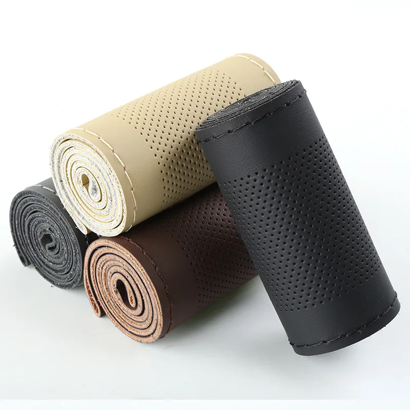 four seasons universal comfortable non skid hand sewing made pu leather vehicle steering wheel cover for car