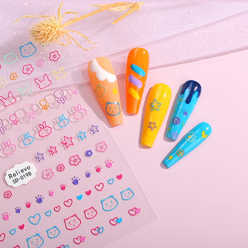 2023 Easy to Operate Simple cute animals Waterproof High quality nail art embossed applique for teens girls
