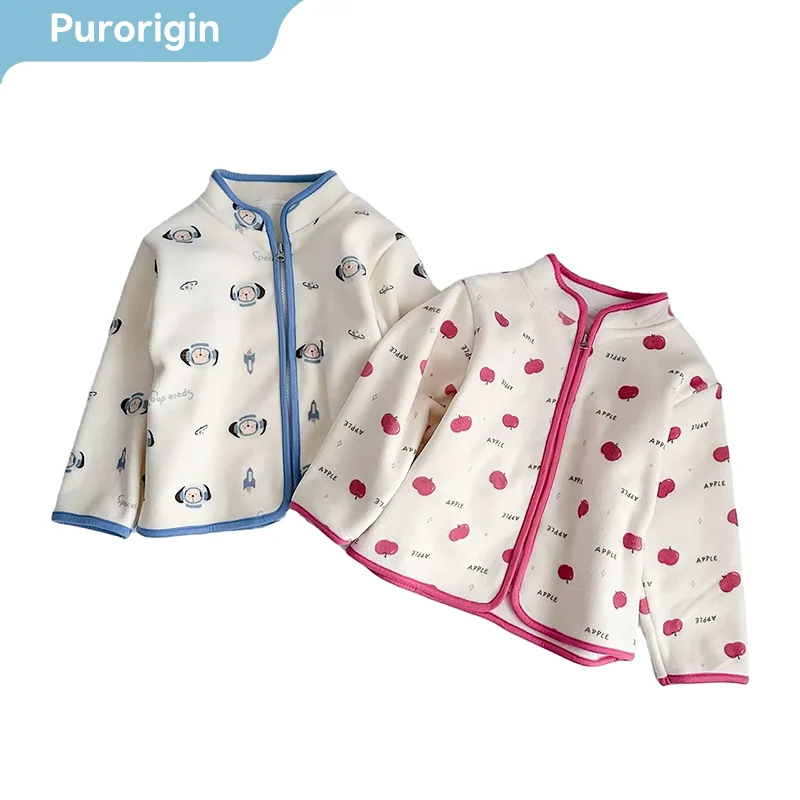 Purorigin kids clothes wholesale long sleeve winter stand collar zipper polar fleece kids jackets casual toddler coat for 2-7Y