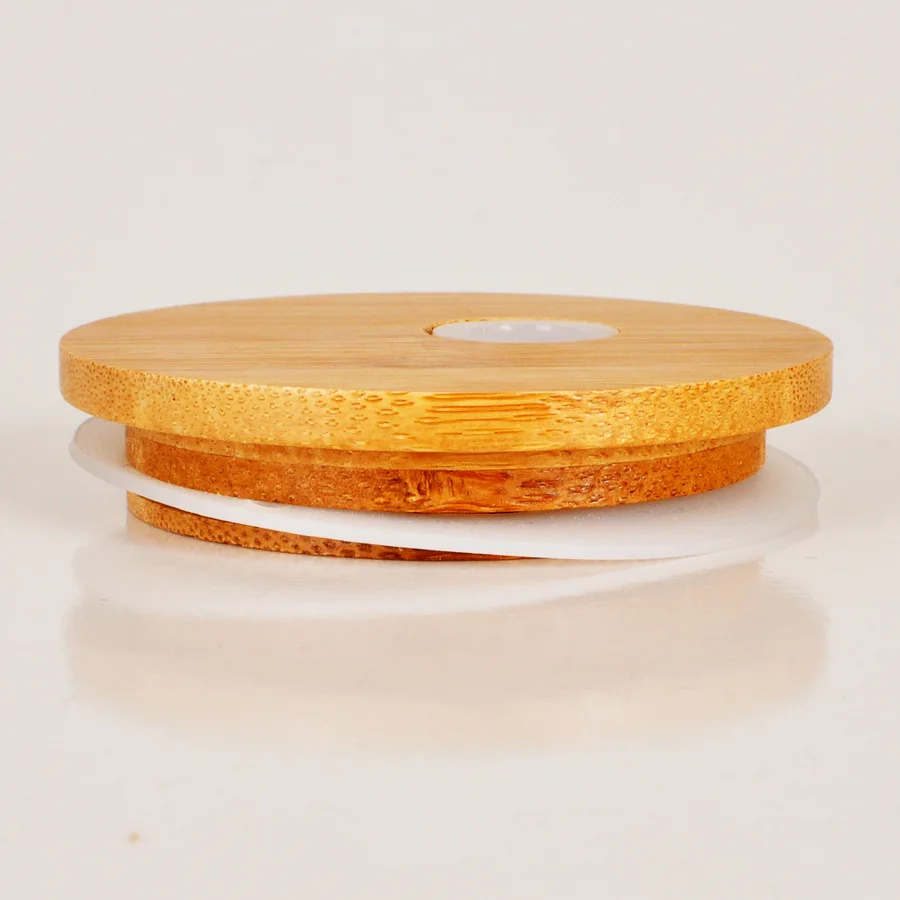 Food Grade Natural 86mm 70mm Regular &Wide Mouth Bamboo Lid with 15 mm Straw Hole for Glass Mason Jar