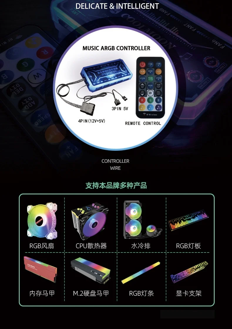 Вентилятор RGB с функцией дистанционного управления, контроллер ARGB 120 мм, вентилятор ЦП для корпуса компьютера