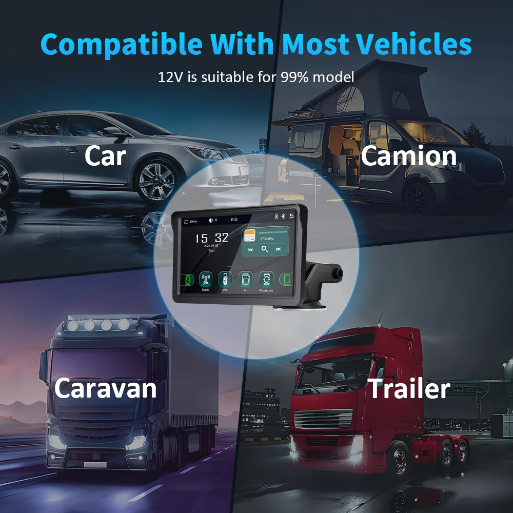 KLYDE Portable Wireless Carplay Android Auto Car Radio Autoestereo 7 Inch Touch Screen GPS Navigation Smart Car Monitor PND