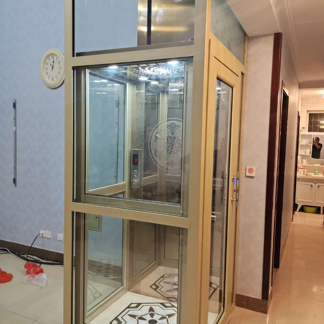Elevator Without Pit Lifts Passenger Gearless 3 Floor Elevator Side Opening Mirror Golden Elevator
