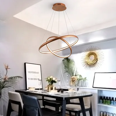 Contemporary Golden Acrylic Shade Dimmable LED Ring Chandelier Pendant Light for Living Room Centerpiece
