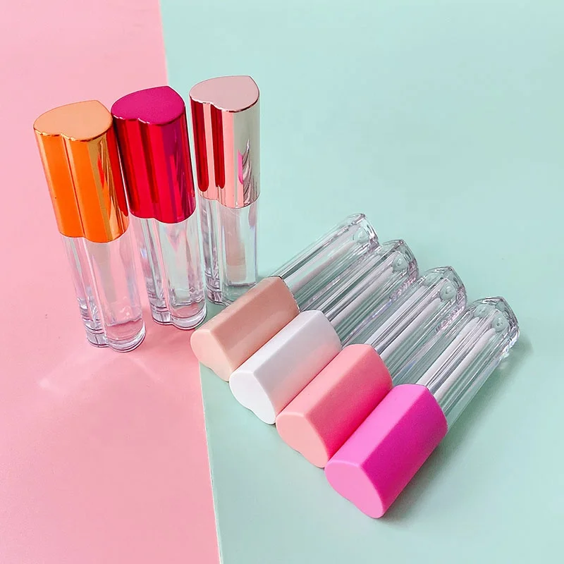 P-Lan Brand Stock 100pieces Nude Pink White Empty Plastic 4ml Thick Wall Lipgloss Packaging Heart Lipgloss Tubes With Wands