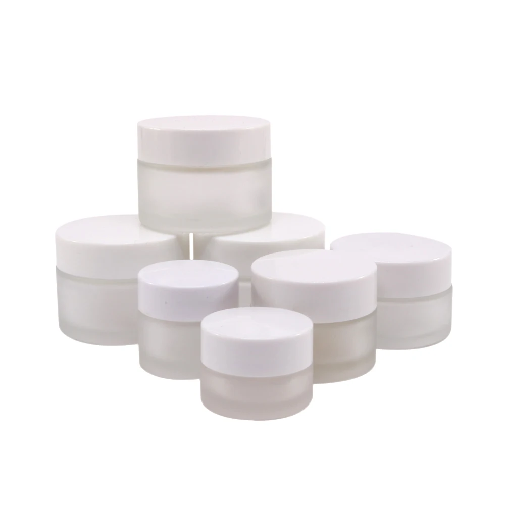 5g 10g 15g 20g 30g 50g 100g Wholesale Empty Clear Frosted Glass Cream Jar With Plastic White Lid