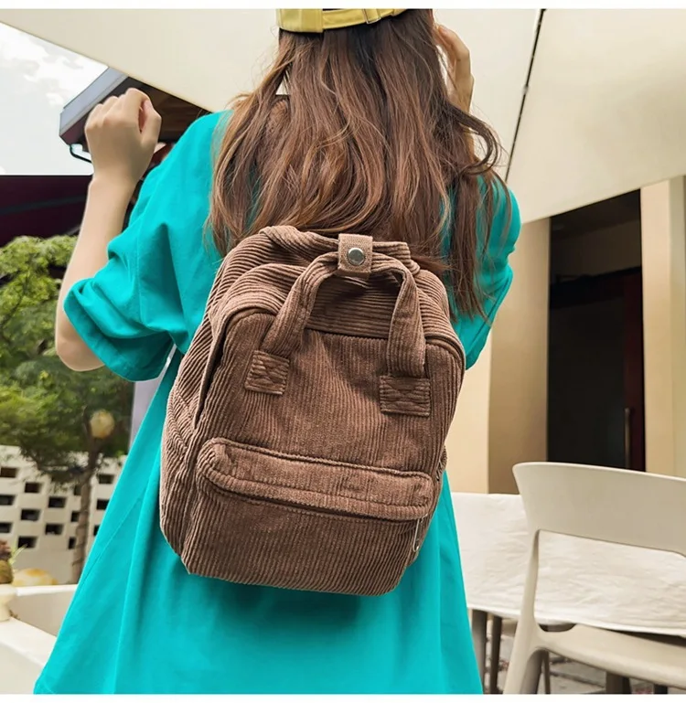 Small Design Custom Embroidery logo Soft Fabric Women Teenage Girls Mini Corduroy School Bags for Kids Mochila Daily Book Bags