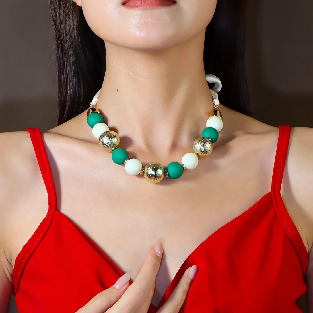 Christmas Acrylic Beaded Clavicle Chain Plated Stainless Steel Ribbon Necklace Fashion Festival Accessories Gifts For Women