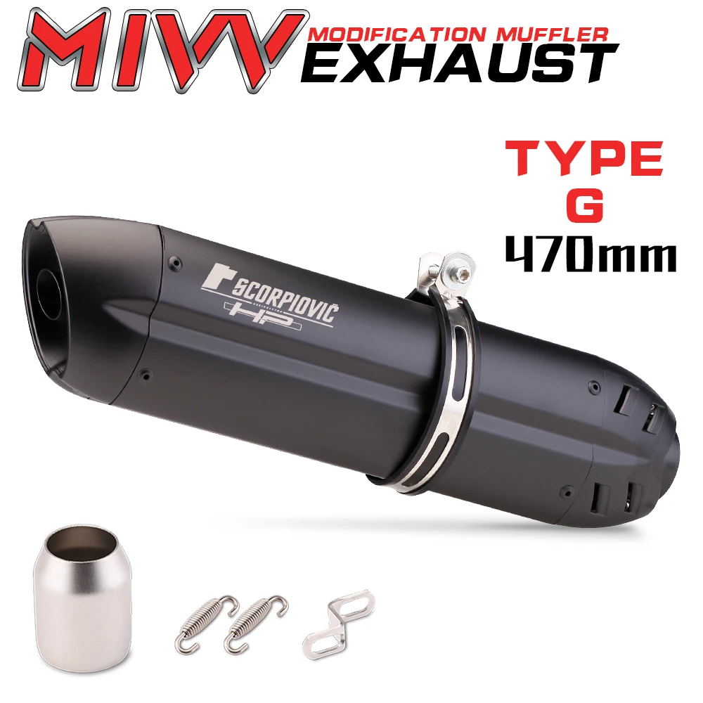 Universal 51MM Motorcycle Exhaust Muffler Pipe Escape moto mivv for kawasaki er6n sv650 crf 230 Z800 R1 cb650f cbr250r 470mm