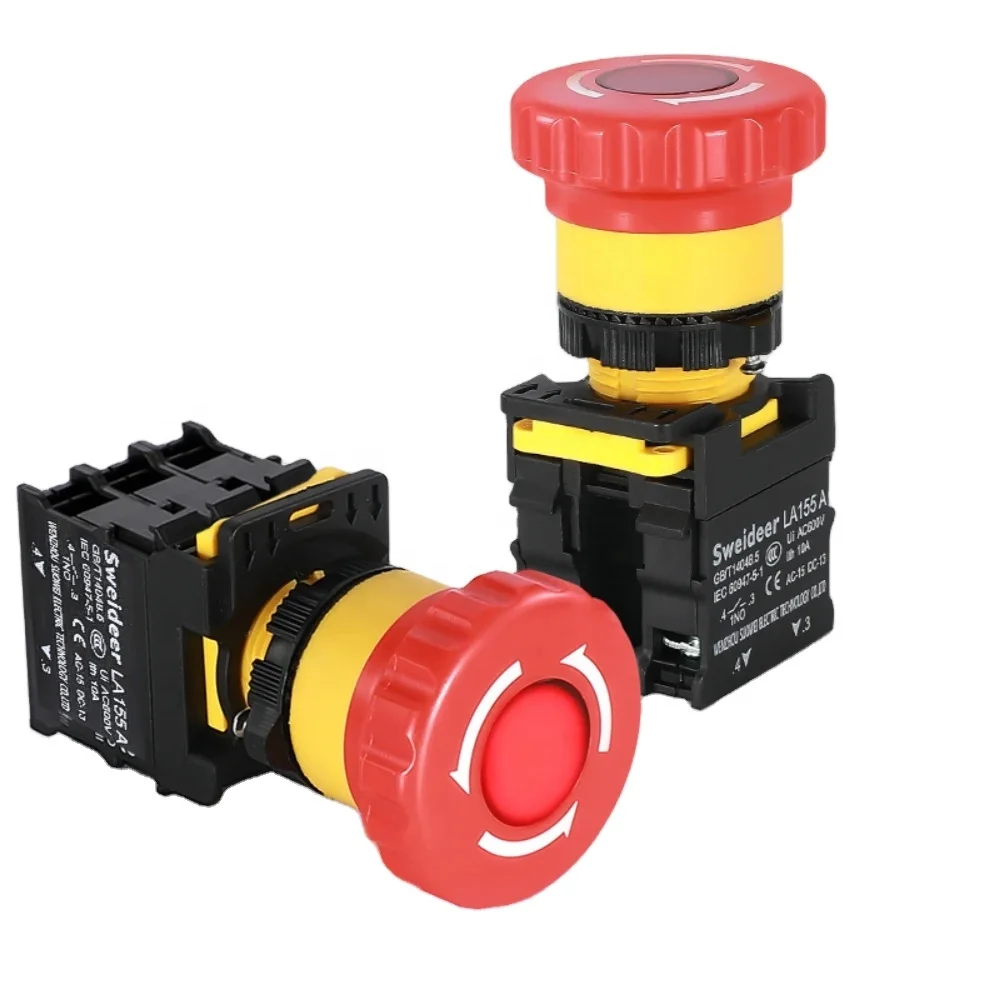 22mm Power Switch Control Electrical Starter Switch Mushroom Emergency Stop Button Switch with Light for Mechanical Equipment