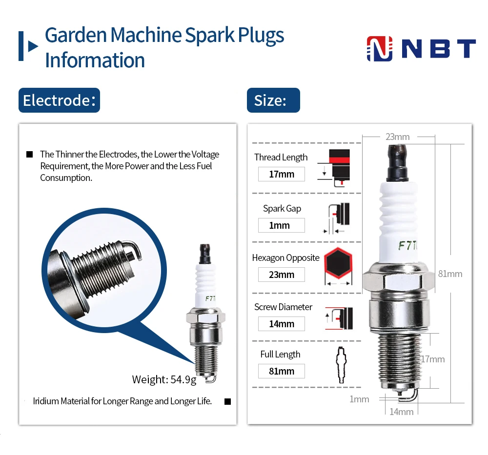 NBT Wholesale Price EFI Resistance Spark Plugs Manufacturers Auto Engine Systems F7TC Spark Plug for 168 Generators Engine