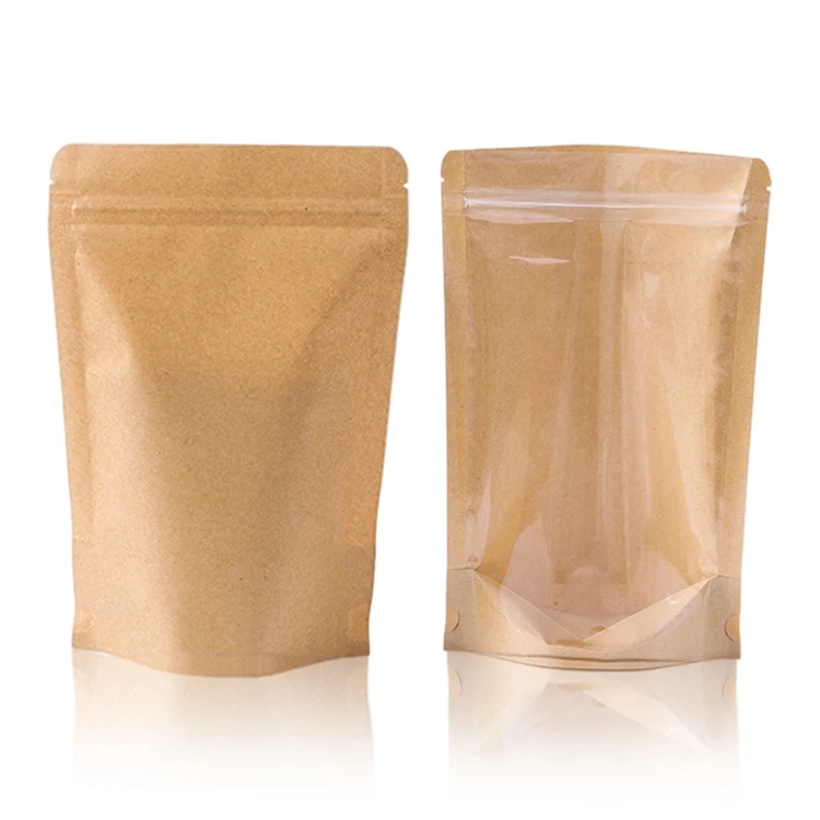 Custom Recycled Clear Front Window Eco Friendly Biodegradable Stand Up Pouch Zipper Ziplock kraft Paper Packing Bag with Window