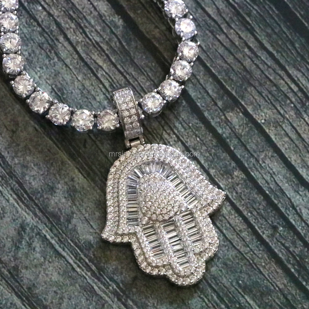 
Hip Hop Jewelry Iced Out 14k Gold Hamsa Hand Pendant 
