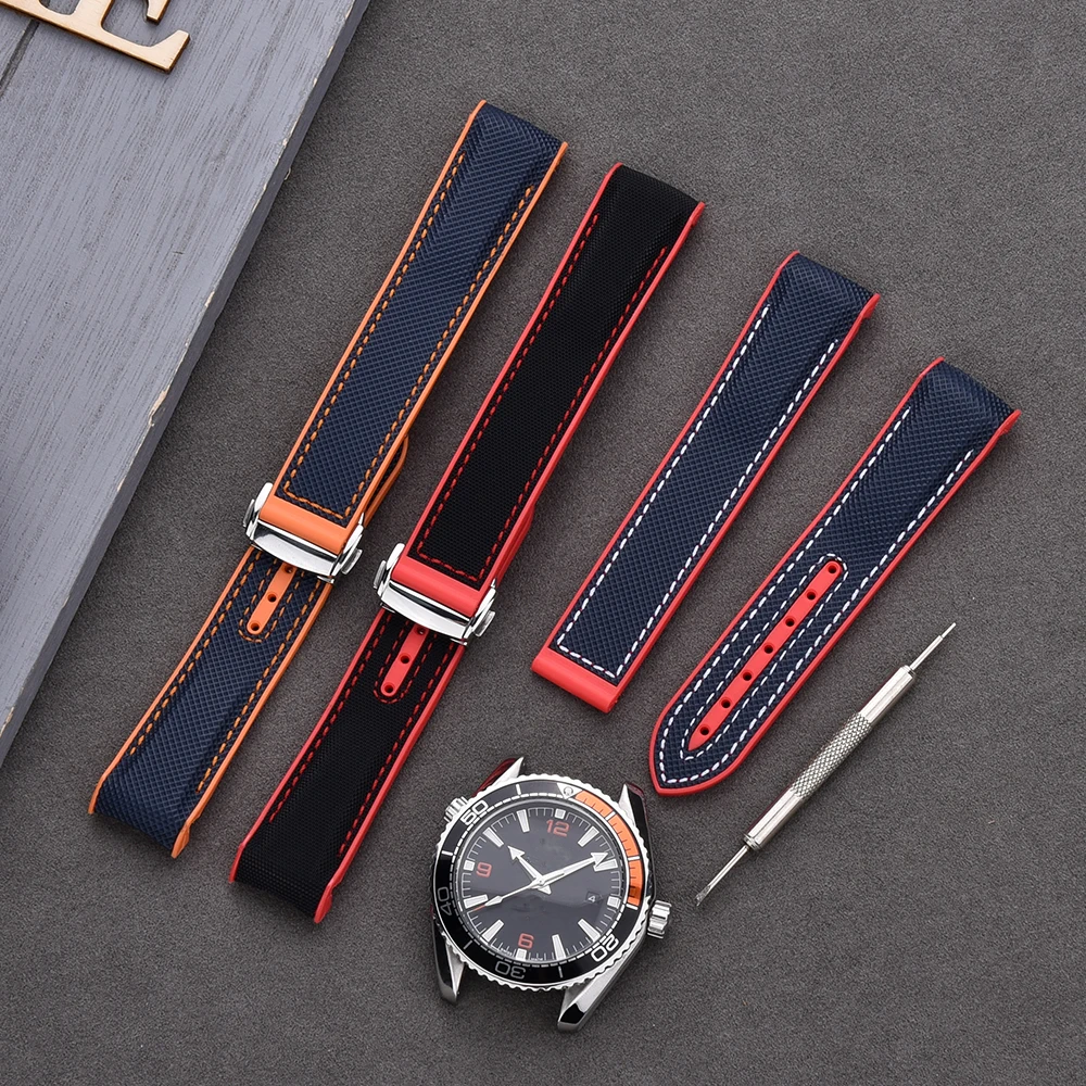 JUELONG 20mm Folding Buckle Diving  Rubber Wrist Band Curved End Watch Strap For Planet Ocean Diver 300