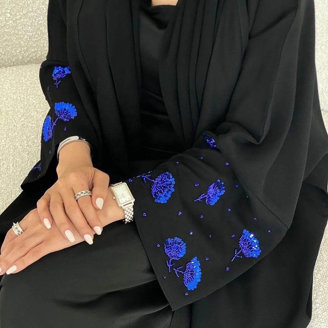 2023 Gulf Ramadan Black Abaya femm musulman Islamic Dubai Muslim Beaded Abaya For Women