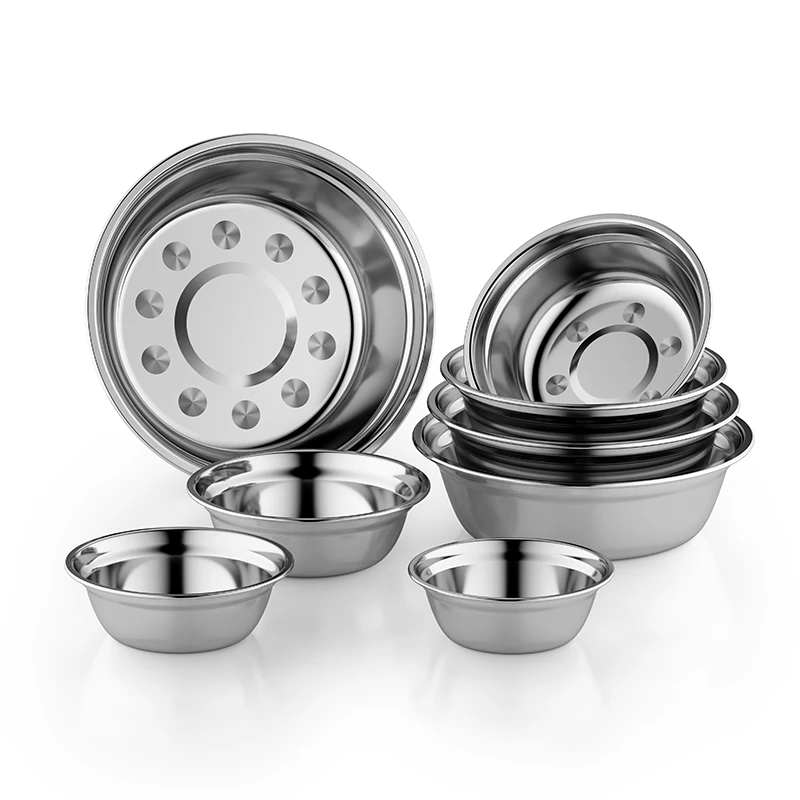 
RONGYE Customer Logo home table stainless steel soup bowls set noodle soup bowl dinnerware 