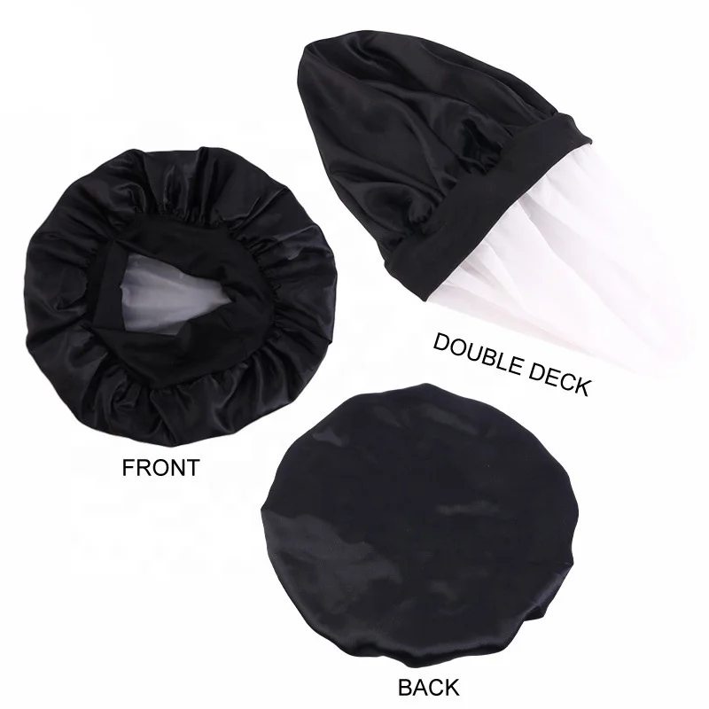 Waterproof polyester Luxury Satin EVA Shower Caps for Women Reusable Bath Hair Cap Fashion Bowknot Shower Hat with Elastic