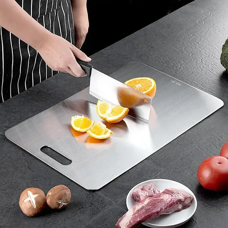 Cooking Outdoor Double-Sided  Portable Food Grade 201 stainless steel Chopping Mat Titanium Cutting Boards Kitchen