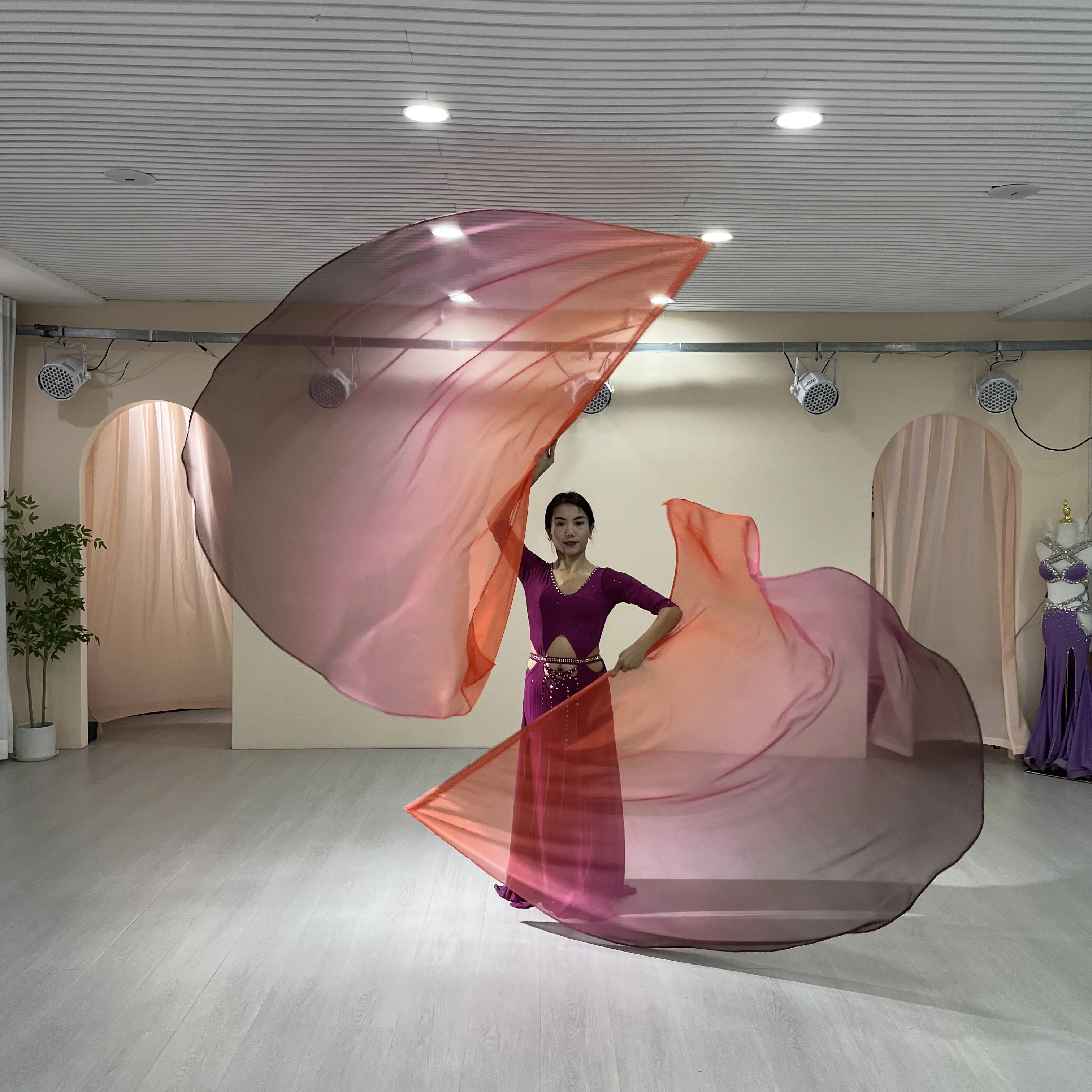 Women Performance Props Long Practice Fans Flag Chiffon Colorful Scarf Belly Dance Veil