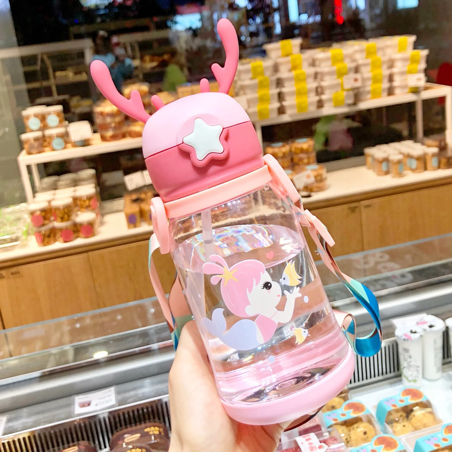 BPA Free Steel Water Bottle Cute Cartoon Kids Strap Cup Convenient Sport Style for Kindergarten and Primary School Students
