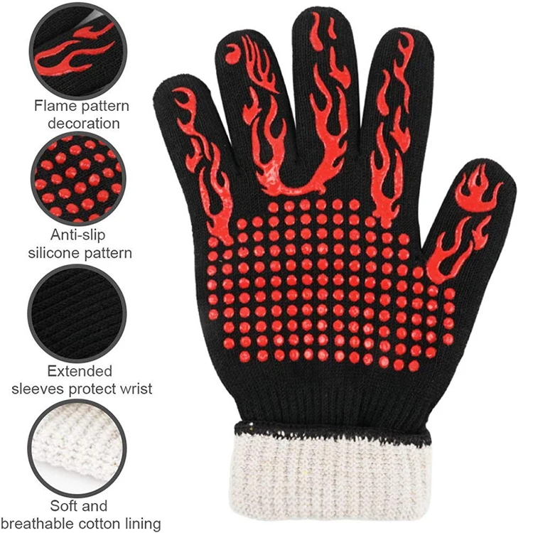 BBQ Gloves Oven Gloves1472  Fahrenheit Extreme Heat Resistant, Food Grade Kitchen Grill Gloves, Silicone Non-Slip Cooking Gloves