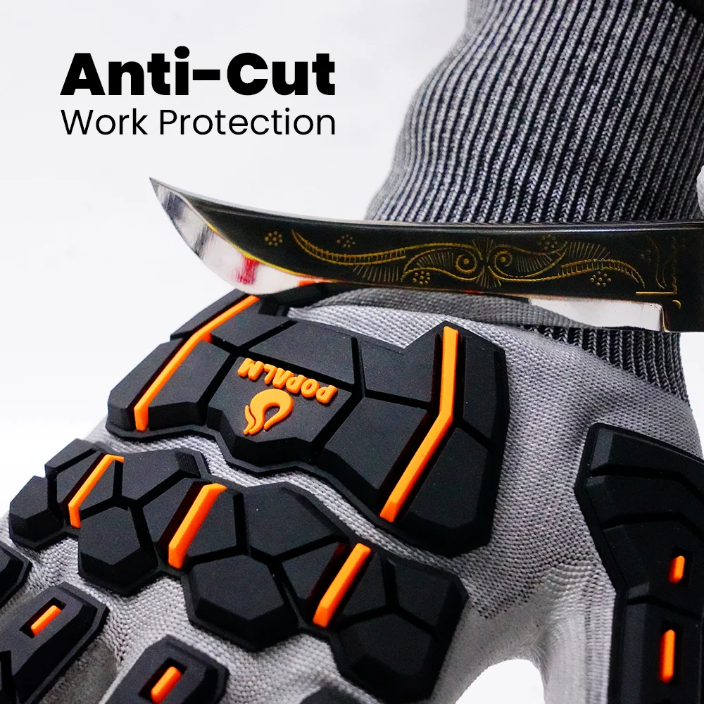 Competitive price 18G ANSI Cut A4 PU Coated TPR Anti-Impact Flexible Safety Working Gloves for oil workers