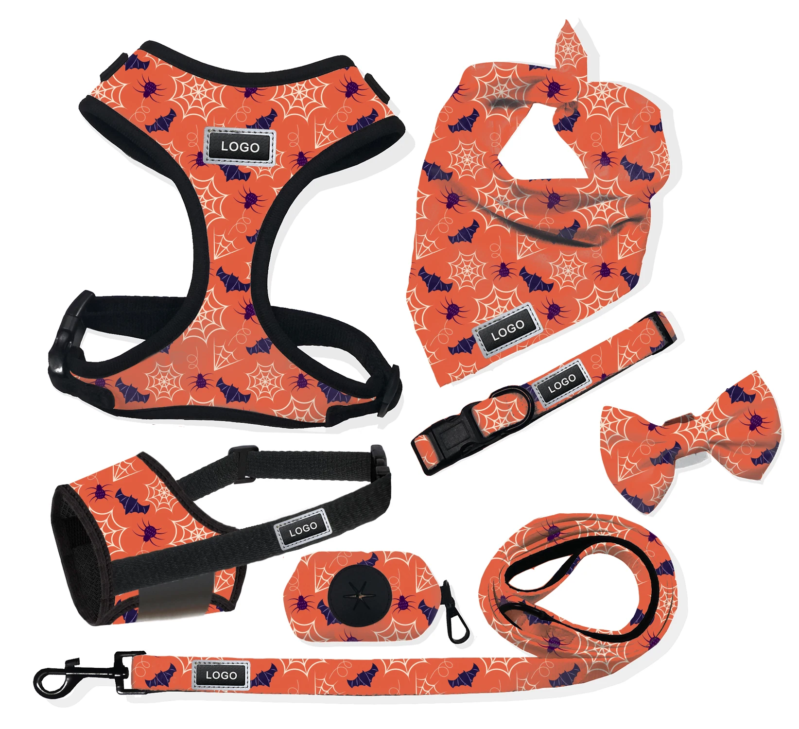 HUASONG No Pull Dog Harness Privete Label Dog Collar Leash Chest for Christmas Easter Day