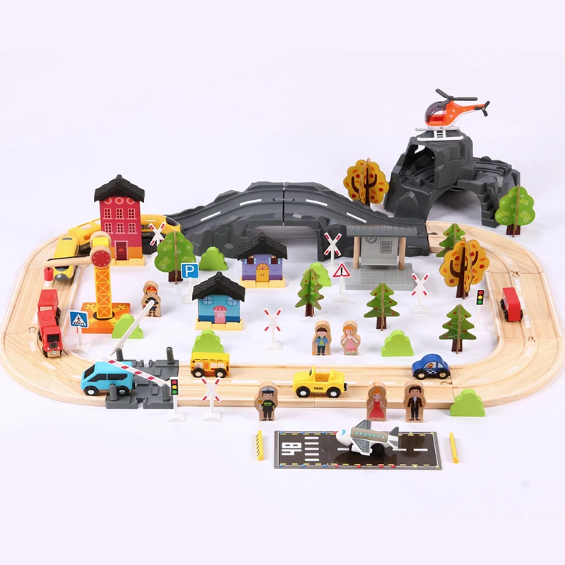 Wooden Train Track Set Magnetic Car Model Puzzles with All Brands Train Toys Wooden Railway Early Educational Toys For Children