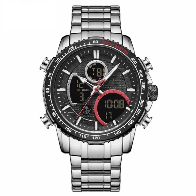 LH8017 3ATM Water Resistant Stainless Steel Watch Mens Fashion Wristwatch 3 time analog digital quartz watch for men OEM
