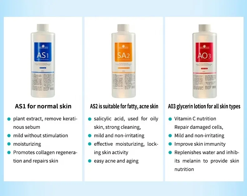 AS1 SA2 AO3 Hydra Serum Facial Solution Aqua Peel Liquid 400ml Small Bubble Skin Care Facial Cleansing Acen for Facial Tool Sets