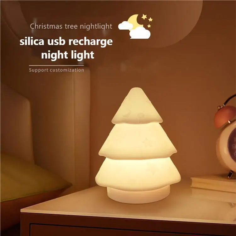 Cute Christmas tree silicone pat light night light USB charging silicone rainbow atmosphere light creative cartoon table lamp
