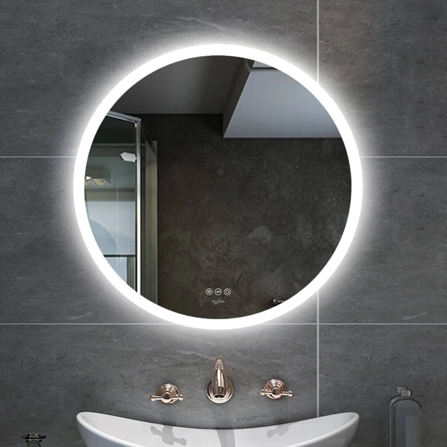 French Brightness Adjustment Led Round Mirror for Convenience